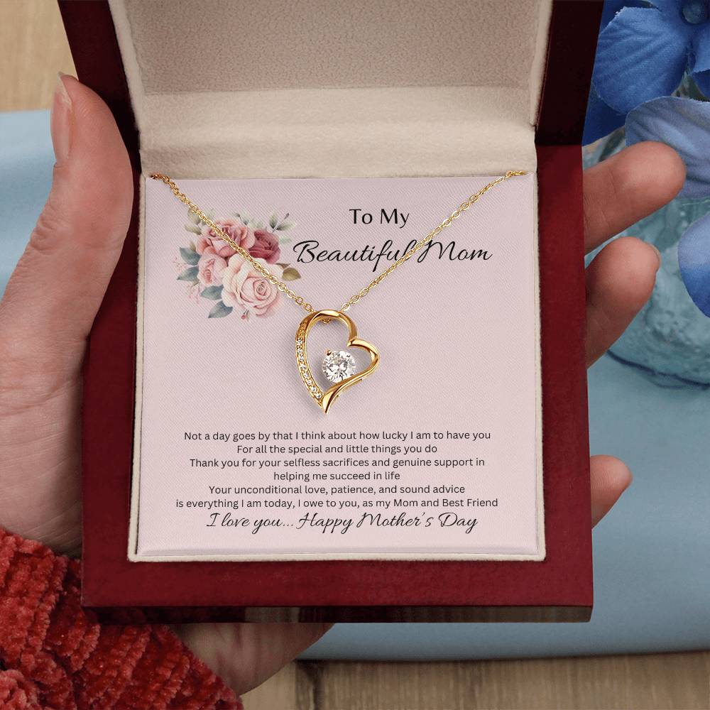 To My Beautiful Mom | Happy Mother's Day | Gift for Mom Sparkling Heart Necklace