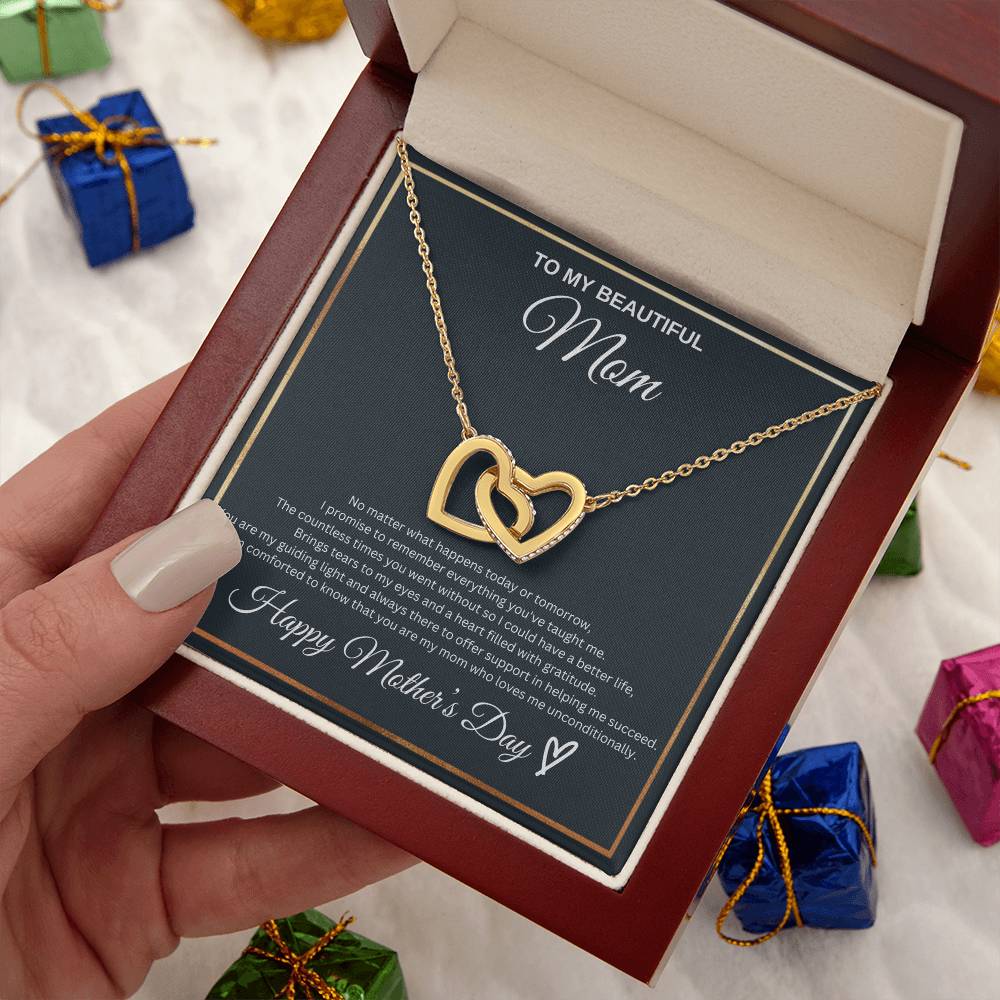 To My Beautiful Mom - Happy Mother's Day | Interlocking Hearts Necklace