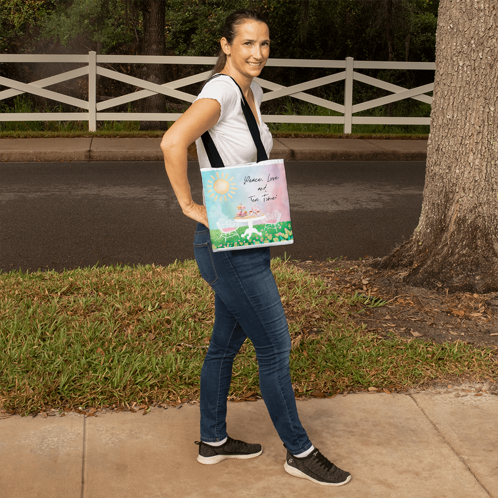 "Peace, Love, and Tea Time" - Brewed with Love Tote Bag