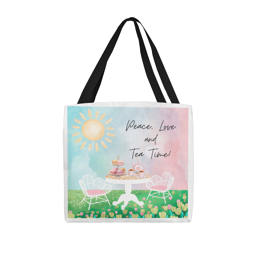 "Peace, Love, and Tea Time" - Brewed with Love Tote Bag