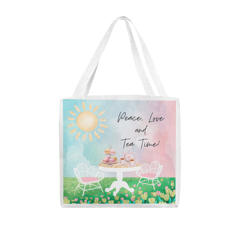 "Peace, Love, and Tea Time" - Brewed with Love Tote Bag