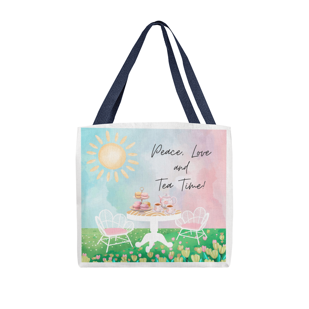 "Peace, Love, and Tea Time" - Brewed with Love Tote Bag