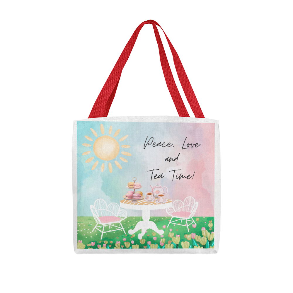 "Peace, Love, and Tea Time" - Brewed with Love Tote Bag