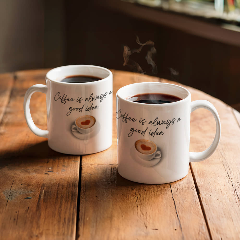 Coffee is always a good idea, Ceramic Mug 11 oz. - white mug with coffee heart design