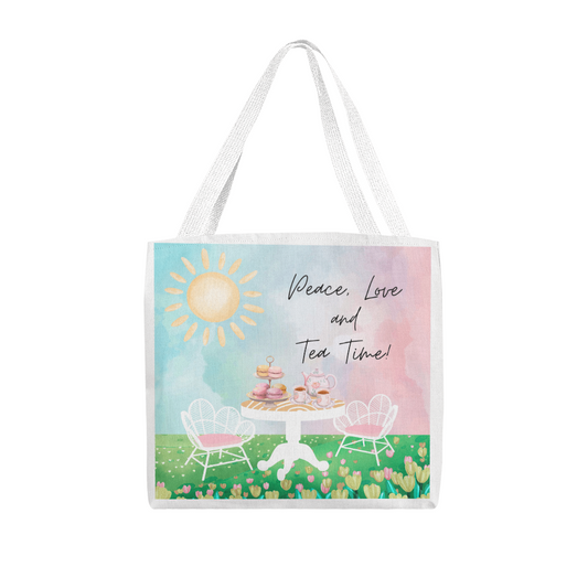 "Peace, Love, and Tea Time" - Brewed with Love Tote Bag