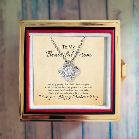 "To My Beautiful Mom" Message Card with Rotating Love Knot Necklace – The Perfect Mother's Day Gift 🌹